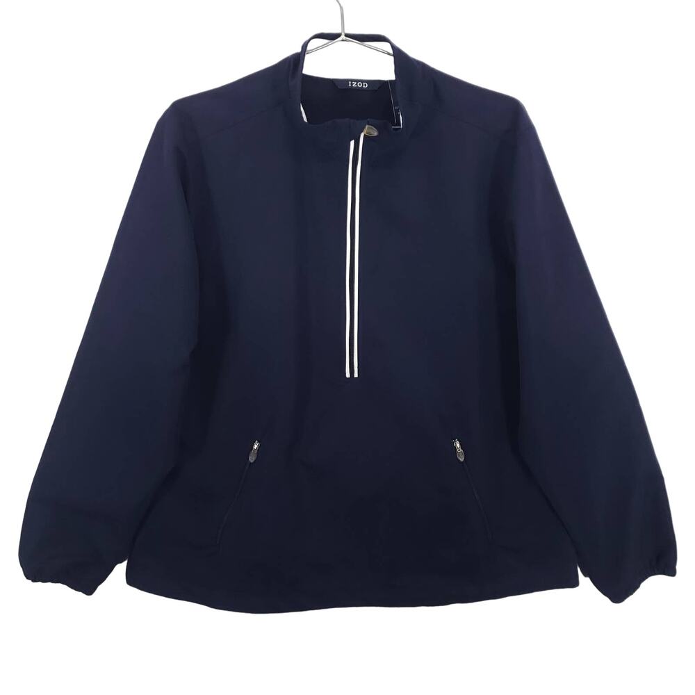 Vintage IZOD Jacket Womens Size L Navy Blue Long Sleeve 1/4 Zip Mock Neck Top